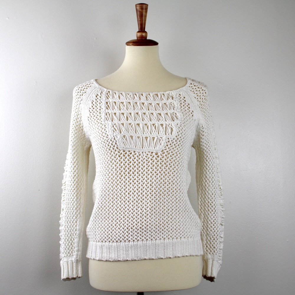 Maje Cilan Ivory Crochet Open Knit Sweater 1